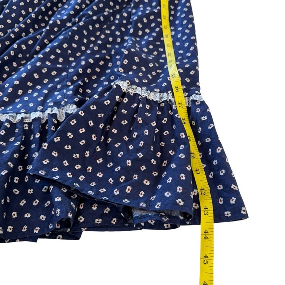 Vintage Berkertex Navy Floral Calico Print Cotton Prairie Lace Ruffle Dress 14 - Picture 10 of 12